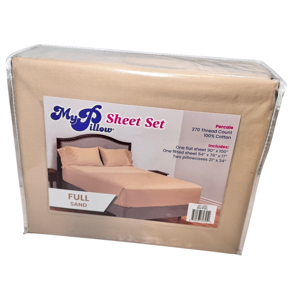 My Pillow Percale Four Piece Sheet Set Sand Size: Full 270 Thread  NWT